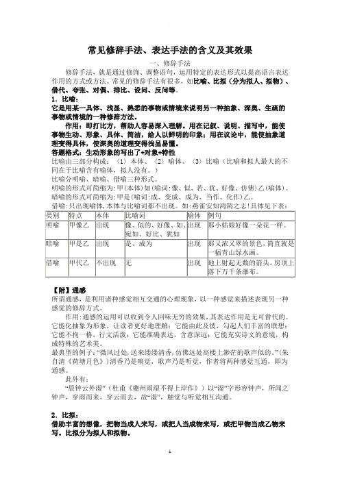 高考常见修辞手法及表达手法的效果