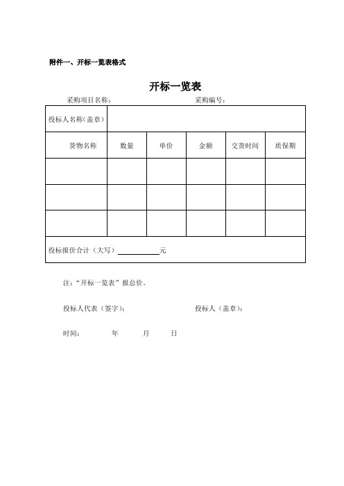 招标采购文件格式