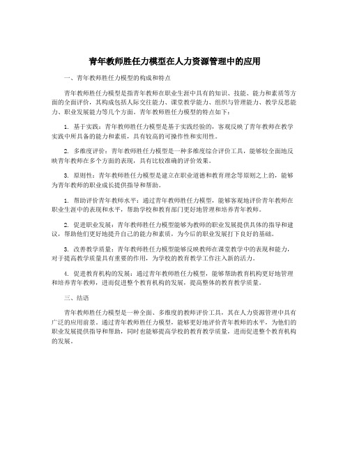 青年教师胜任力模型在人力资源管理中的应用