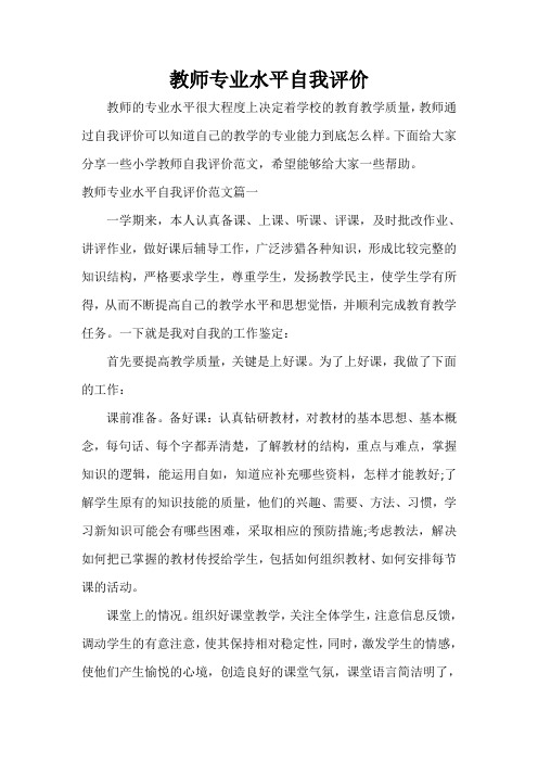  教师专业水平自我评价