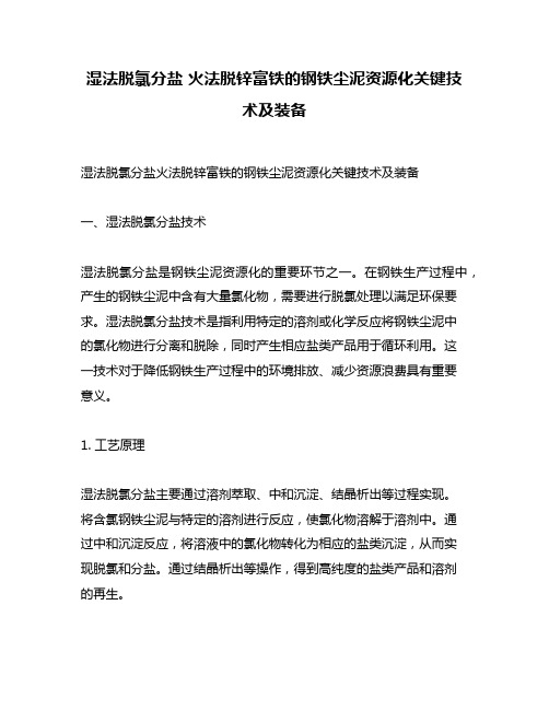 湿法脱氯分盐 火法脱锌富铁的钢铁尘泥资源化关键技术及装备