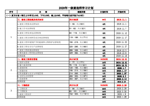 2020年一级建造师学习计划进度