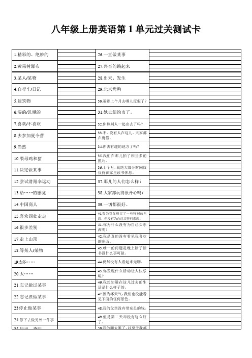 八年级上册英语第1单元检测卡空表