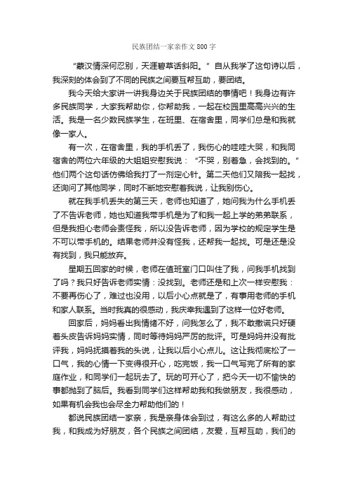 民族团结一家亲作文800字_小学五年级作文_