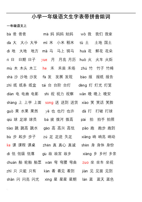 小学一年级语文生字表带拼音组词