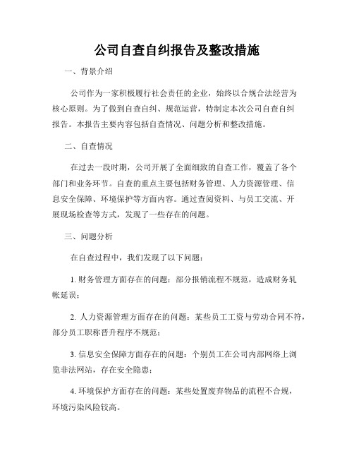 公司自查自纠报告及整改措施