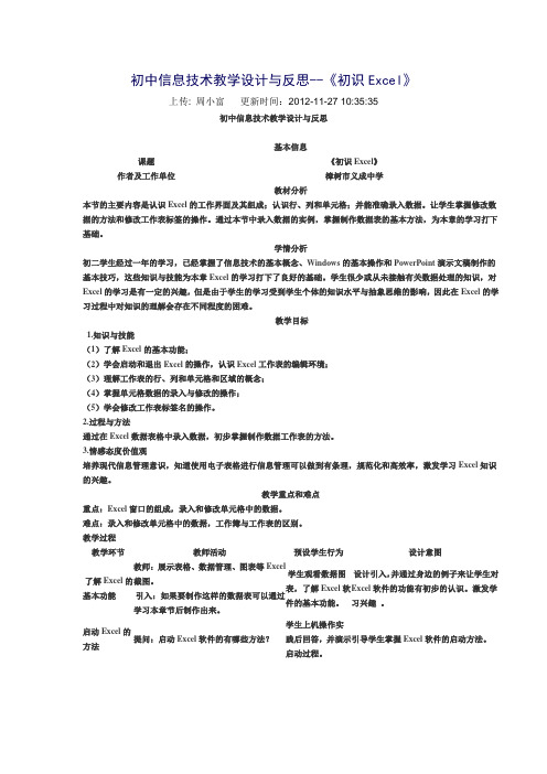 初中初识excel教学设计与反思