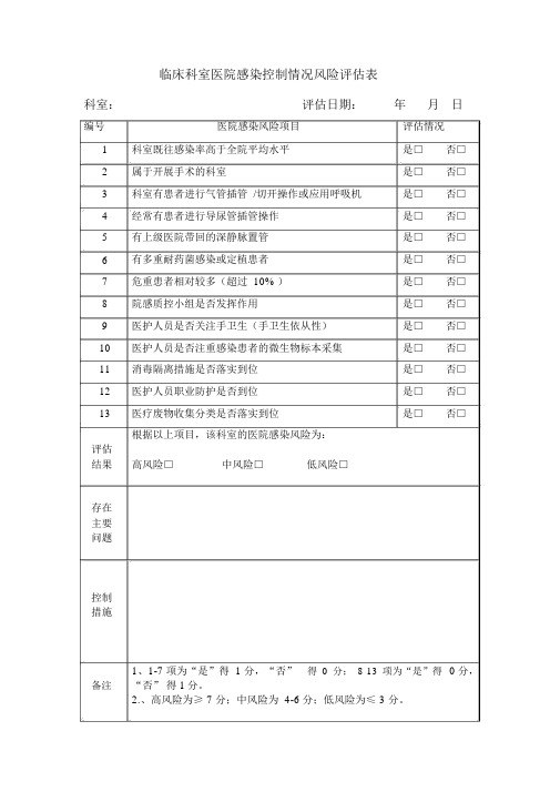 临床科室医院感染控制情况风险评估表