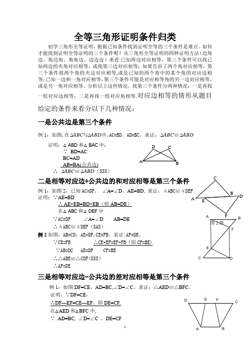 全等三角形证明条件归类