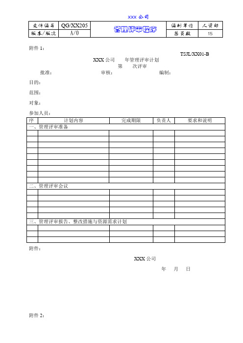 管理评审记录表格