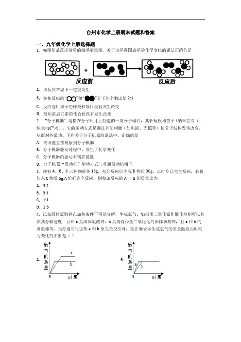 台州市化学初三化学上册期末试题和答案