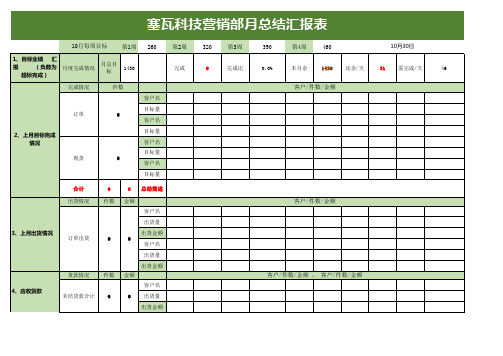 塞瓦科技销售部月总结汇报表