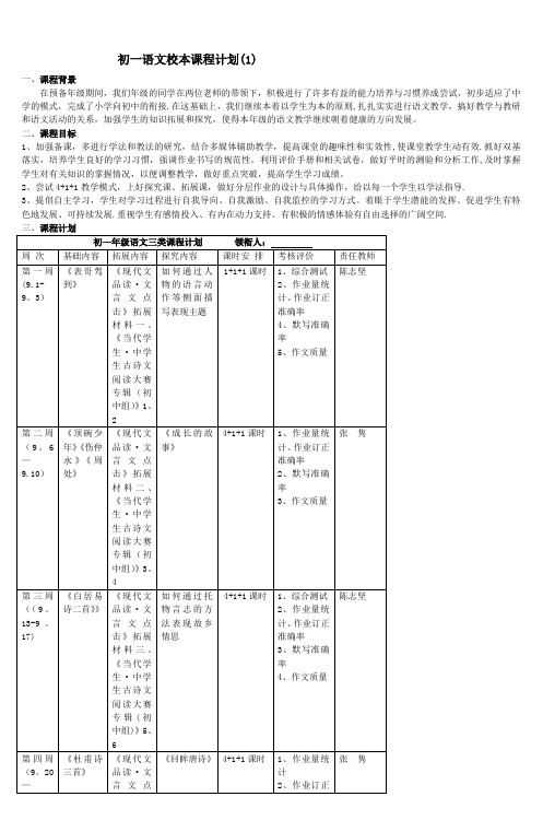 初一语文校本课程计划(1)