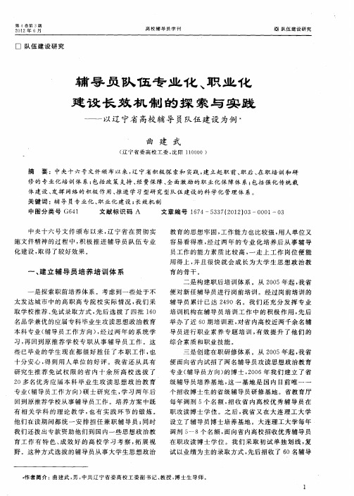 辅导员队伍专业化、职业化建设长效机制的探索与实践——以辽宁省高校辅导员队伍建设为例