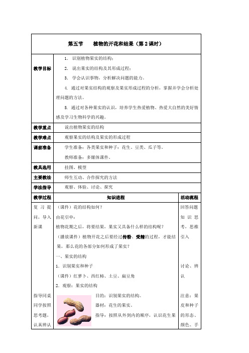 苏教版生物-七年级上册-生物;苏教版初中七上5.5植物的开花和结果教案(第2课时)