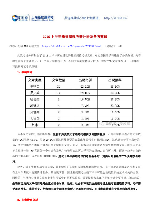 新航道2016上半年托福阅读考情分析及备考建议