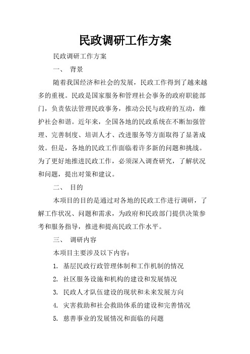 民政调研工作方案