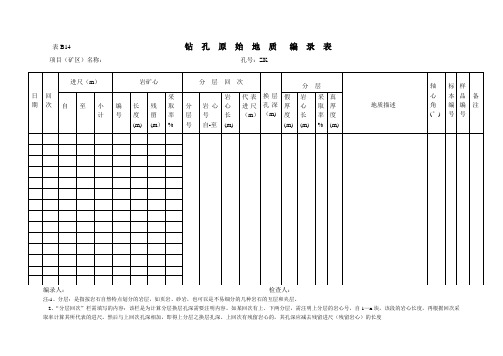 表B14钻孔原始地质编录表