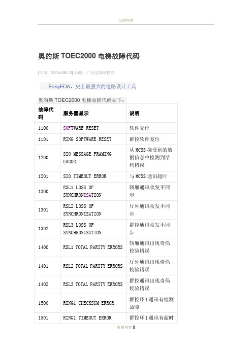 奥的斯TOEC2000电梯故障代码