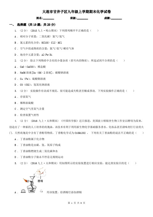 大连市甘井子区九年级上学期期末化学试卷