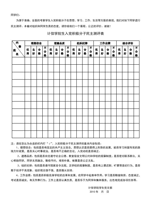 3-1计信学院学生入党积极分子民主测评表