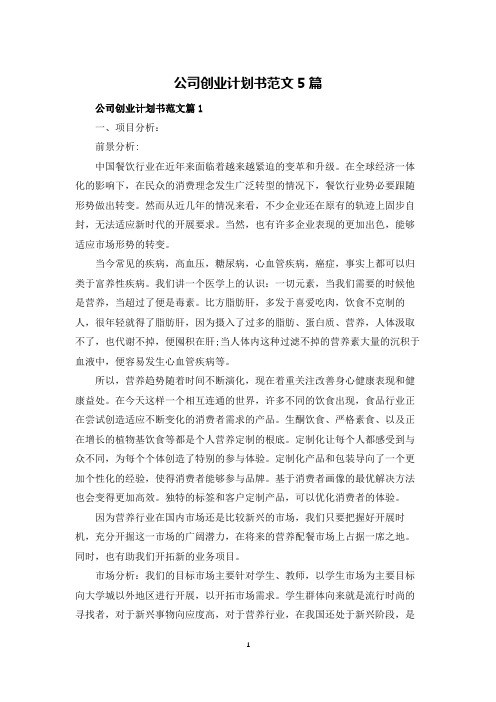 公司创业计划书范文5篇