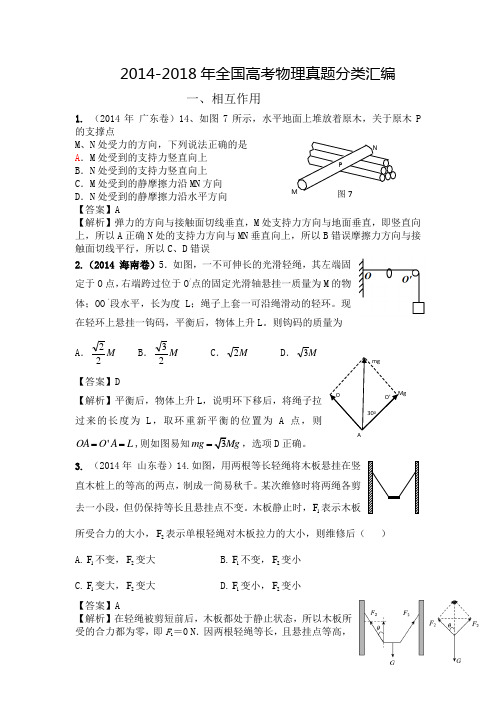 2014-2018年全国高考分类汇编一----相互作用