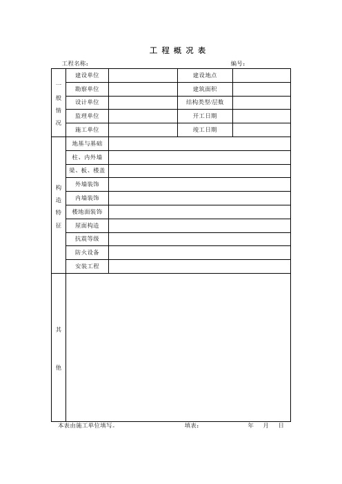 工程概况 表格