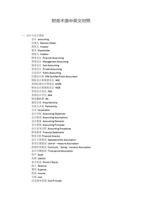 经济财务术语中英文对照