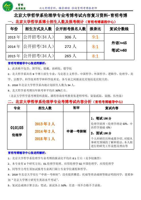 北大伦理学专业考博真题复习资料考试重点参考书-育明考博