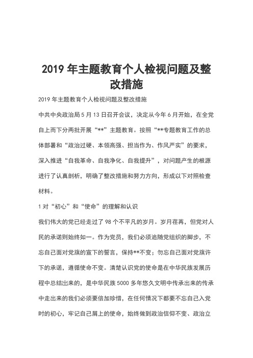 2019年主题教育个人检视问题及整改措施