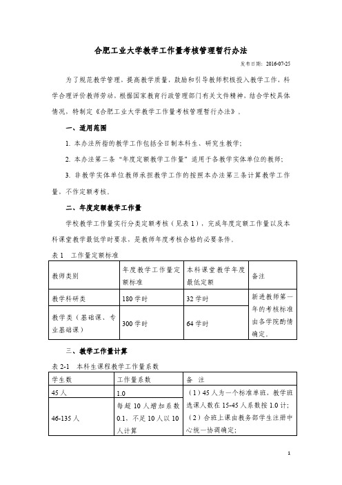 合肥工业大学教学工作量考核管理暂行办法-研究生院