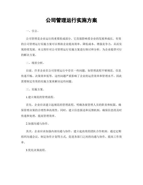 公司管理运行实施方案