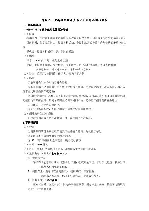 高中历史必修2专题六罗斯福新政与资本主义运行机制的调节学业水平测试(江苏小高考)复习讲义