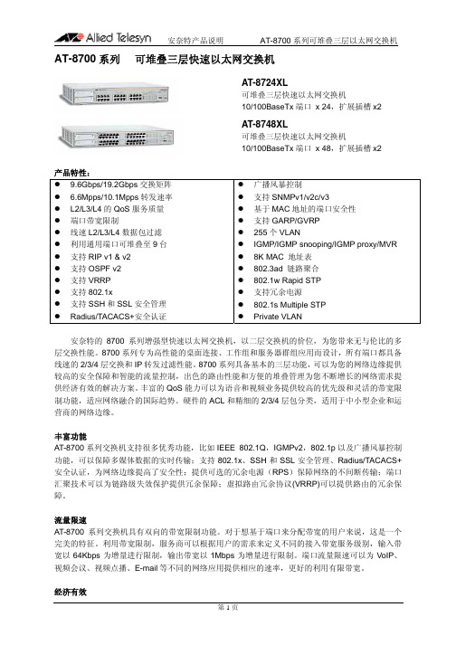 AT-8700系列可堆叠三层快速以太网交换机