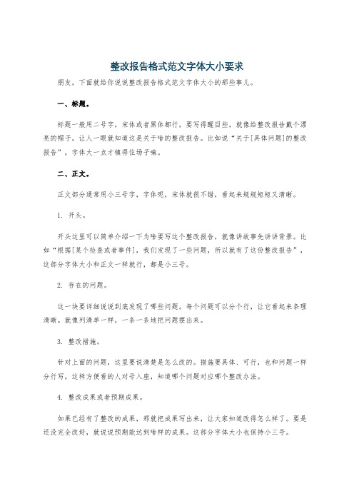 整改报告格式范文字体大小要求