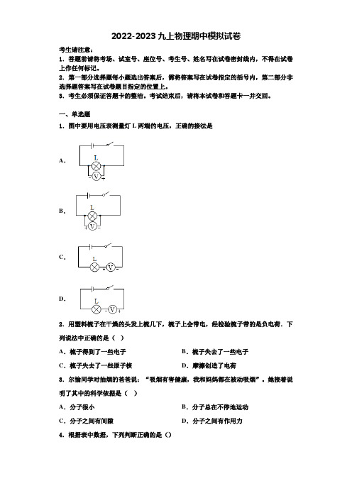 2023届安徽省合肥市庐阳区45中学物理九上期中综合测试试题含解析