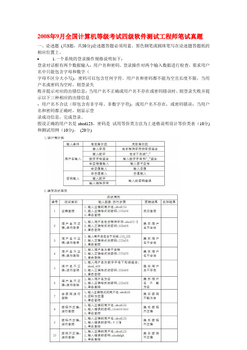 2008年9月全国计算机等级考试四级软件测试工程师笔试主观题(详细解答有图)