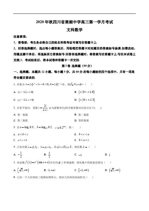 四川省棠湖中学2020-2021学年高三上学期第一次月考数学(文)试题含答案