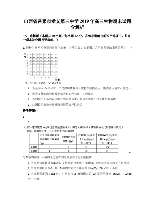 山西省吕梁市孝义第三中学2019年高三生物期末试题含解析