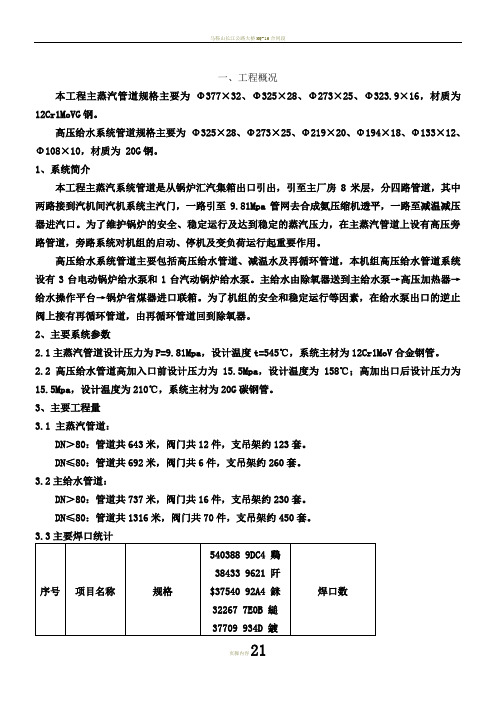 主蒸汽、主给水管道施工方案