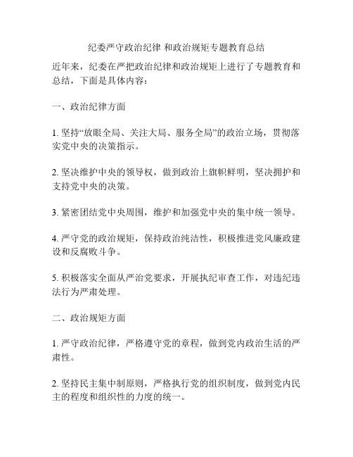 纪委严守政治纪律 和政治规矩专题教育总结