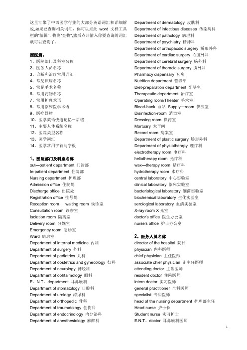 医学英语翻译常用专业词汇