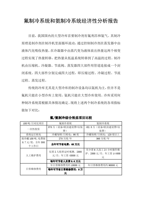 氟制冷系统和氨制冷系统经济性分析报告