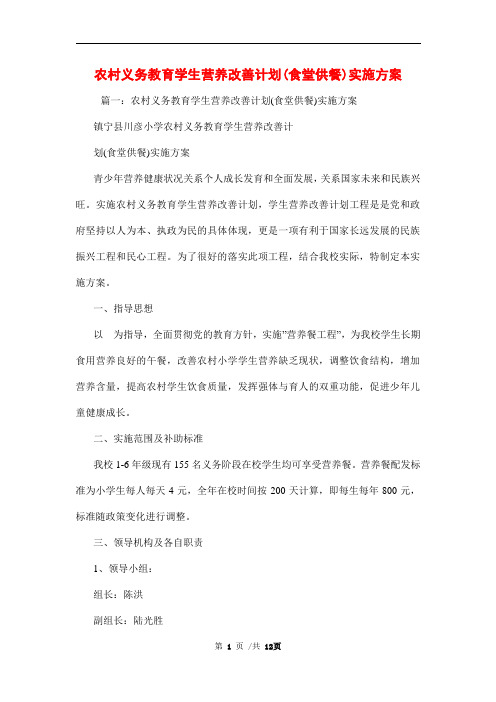 农村义务教育学生营养改善计划(食堂供餐)实施方案范文