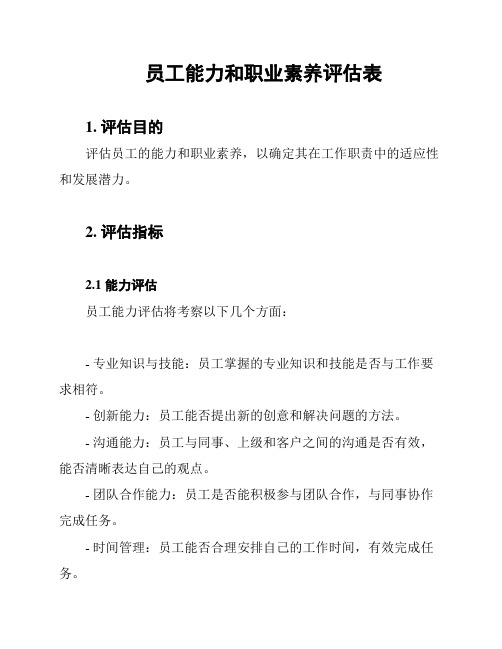 员工能力和职业素养评估表