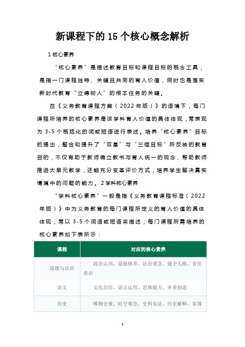 新课程下的15个核心概念解析