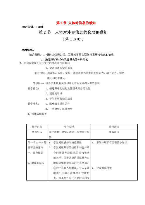 苏科初中生物八上《6.16.2 人体对信息的感知》word教案 (9)