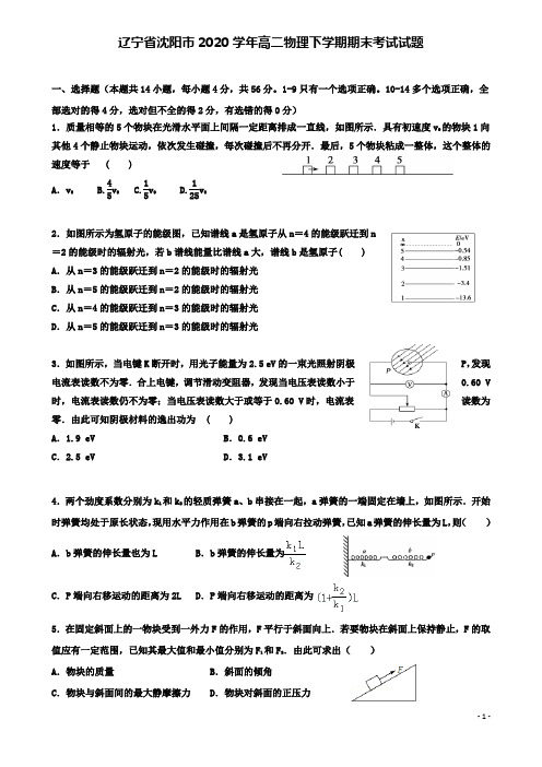 沈阳市2020高二物理下学期期末考试试题