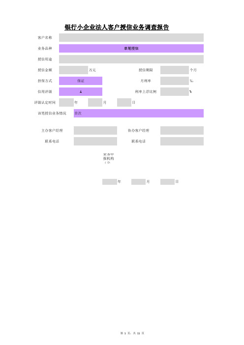 银行小企业法人授信业务调查报告